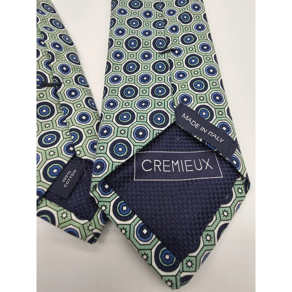 Cremieux Slim Made in Italy 100% Cotton Tie Geometric Green Blue 58